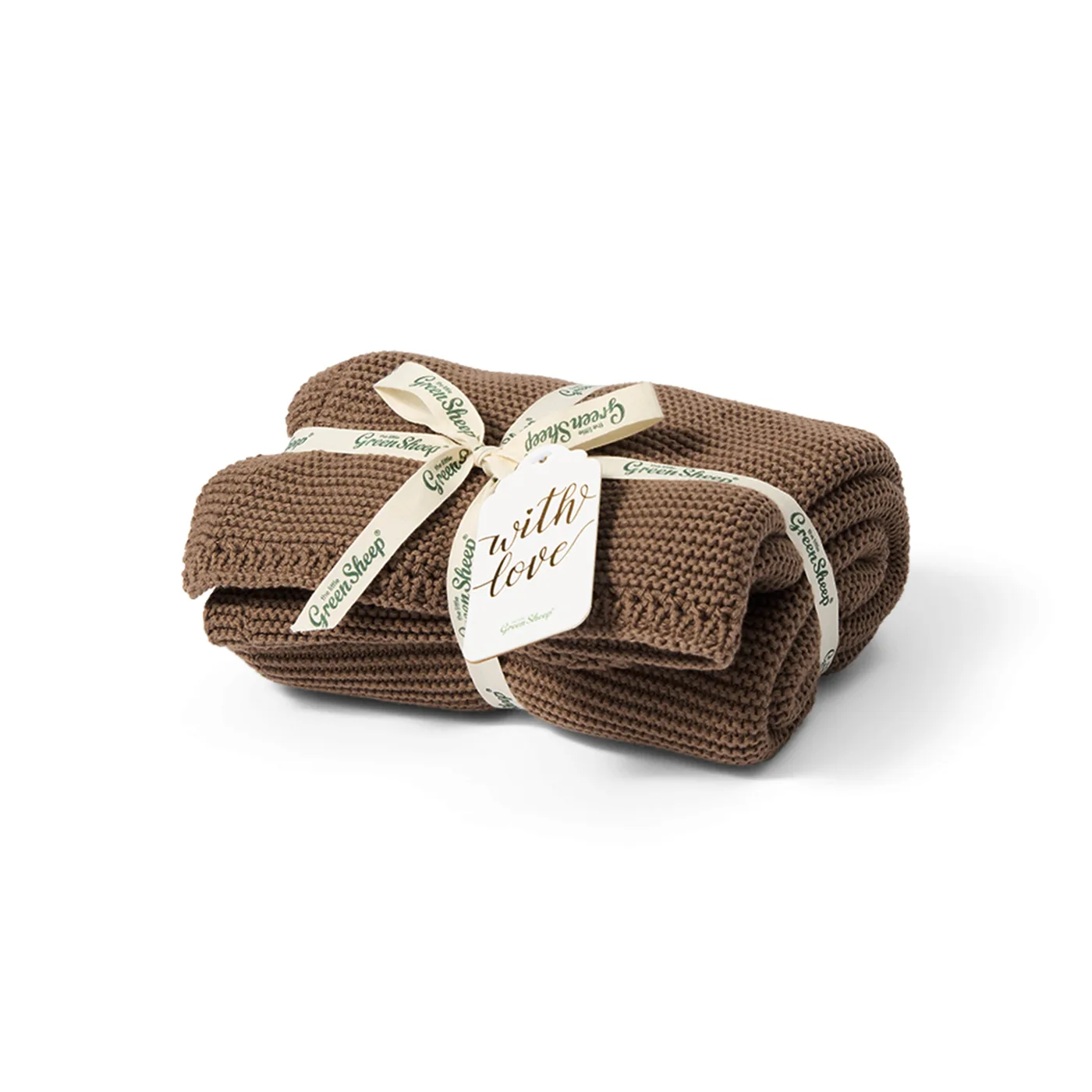 The Little Green Sheep organic knitted cellular baby blanket in cocoa brown