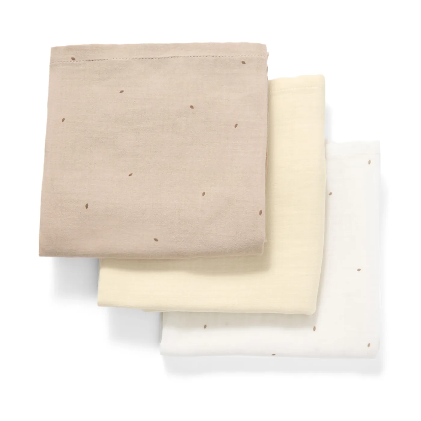 A pack of three patterned cotton muslin cloths from The Little Green Sheep