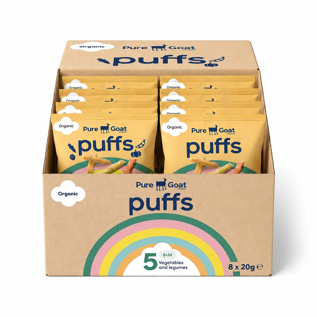 Pure Goat Bio Puffs 5 vegetables and legumes value pack of eight 20g bags