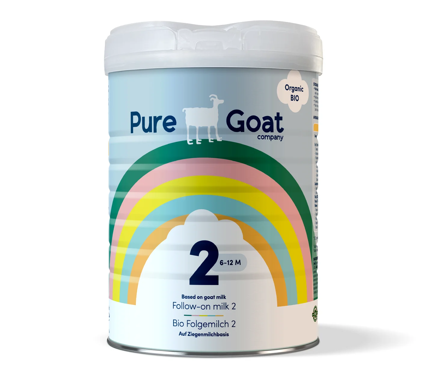 An 800g tin of Pure Goat Company Organic Follow-on formula 2