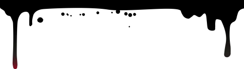 A wide, thin line of red blood splatter that stretches horizontally across a black background, with varying intensity and small droplets scattered throughout.