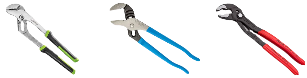 A scale of wrenches with harbor freight on the left, channel lock in the middle, and Knipex on the right.