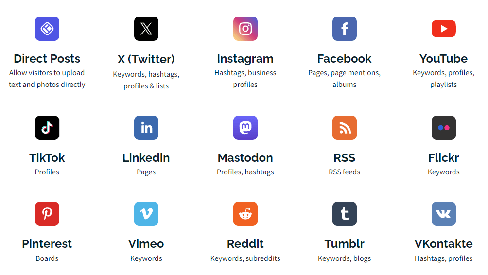 List of sources that can be integrated with Walls.io social walls