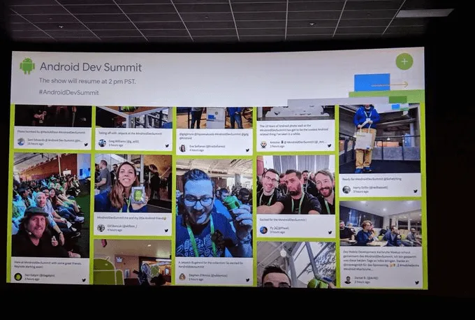 Social-Media-Wall-Anzeige des Google Android Summit