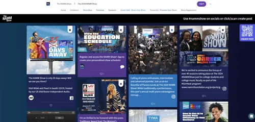 Screenshot der auf einer Website eingebetteten Social Wall der NAMM Show