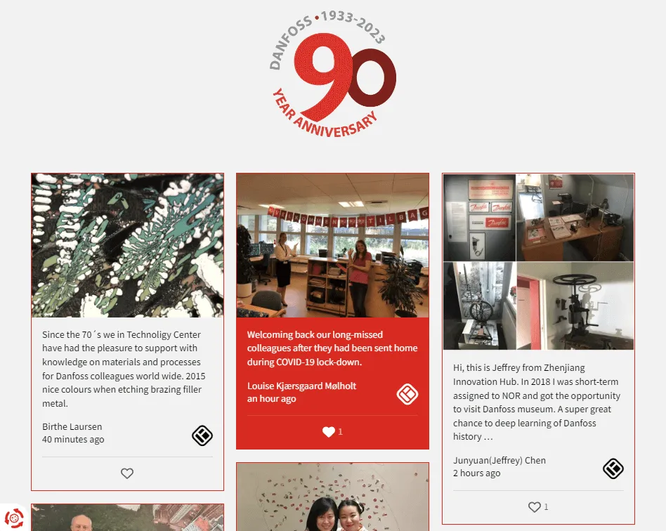 Social Proof von Mitarbeitern auf einer Jubiläums-Social-Wall.