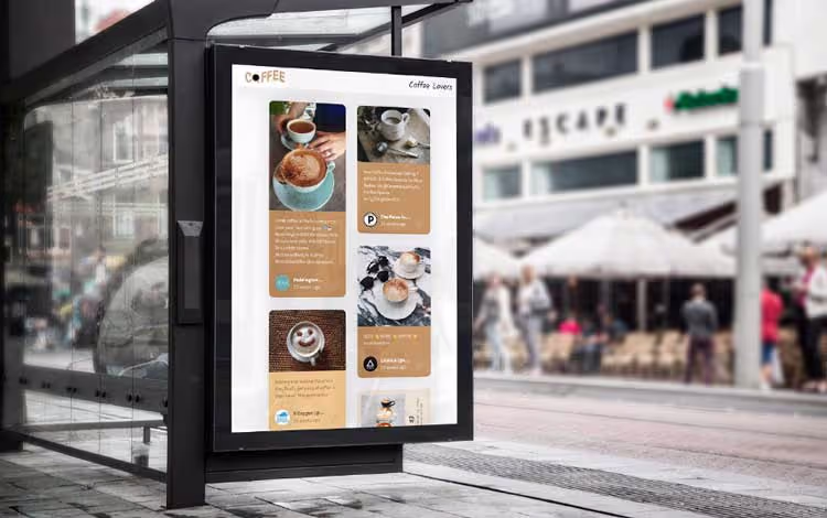 Dauerhafte Anzeige mit einer Social-Media-Wall.