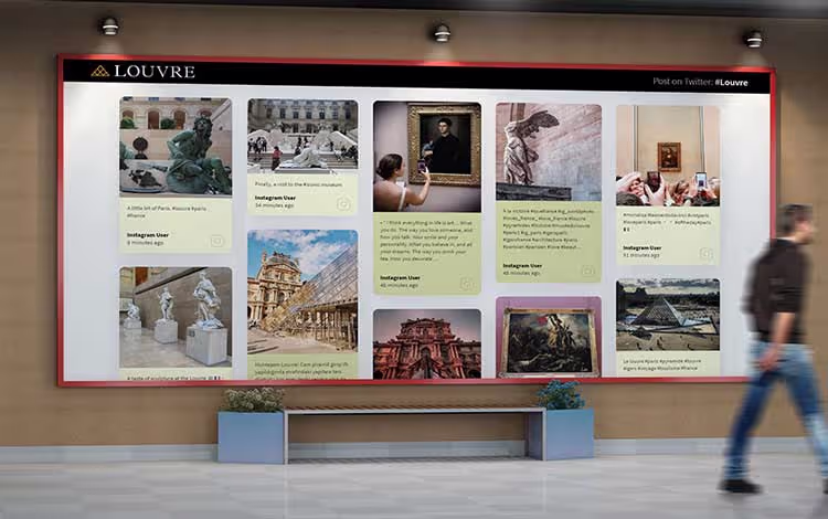 Dauerhafte Anzeige mit einer Louvre-Social-Wall.