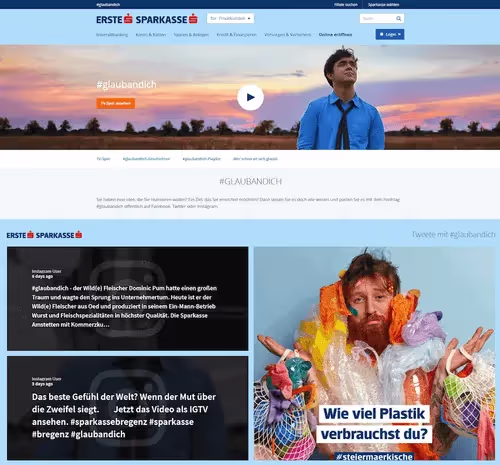 Ein Social-Media-Feed auf der Website der Erste Bank, der Inhalte einer Hashtag-Kampagne sammelt.