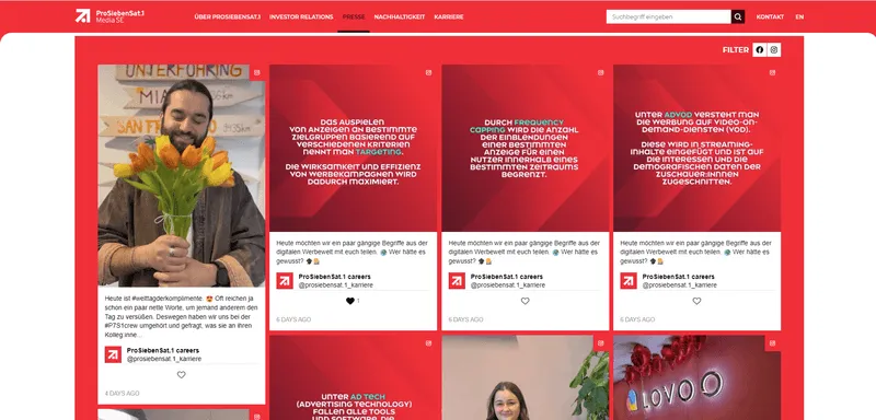 Ein Social-Media-Newsroom auf der ProSiebenSat.1-Website
