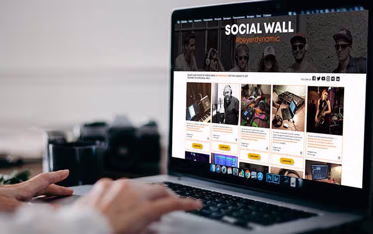 Der Audio-Technologiehersteller Beyerdynamic integriert eine Social Wall in seine E-Commerce-Plattform. Jeder Social Post, der von Fans veröffentlicht wird, erscheint dort. Ein Button führt direkt vom Social Post zur Produktseite des gezeigten Produkts und unterstützt so die Steigerung der Conversion-Rates.