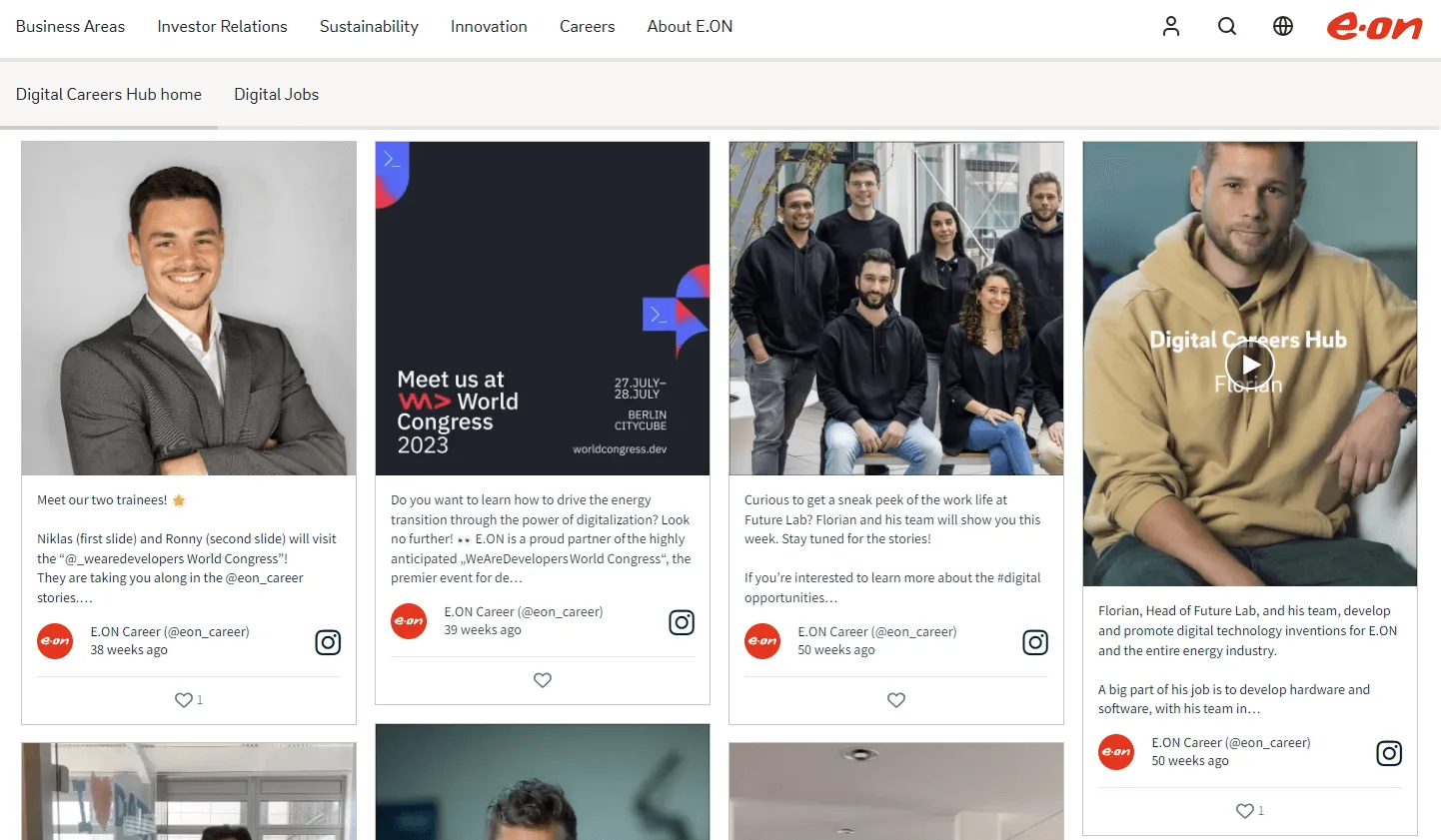 Screenshot einer auf einer Website eingebetteten Eon-Employer-Branding-Social-Wall