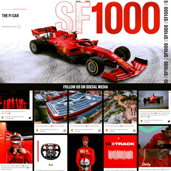 Social-Media-Feed auf einer Website – ein Beispiel von Ferrari und Walls.io.