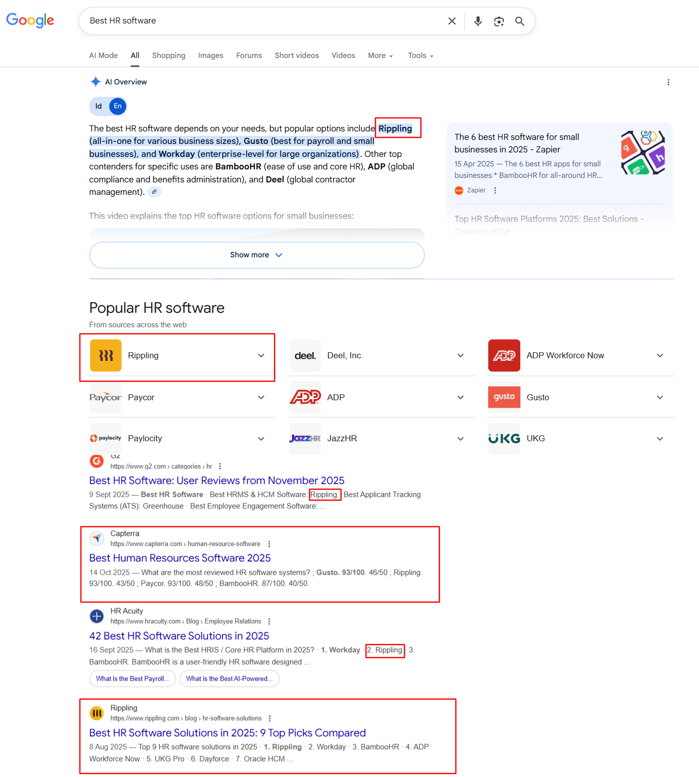 SERP for Best HR software