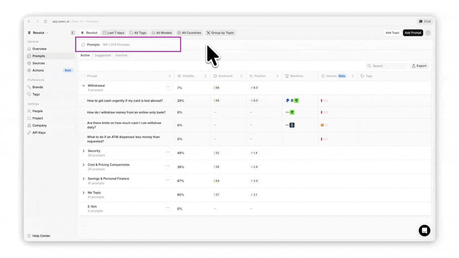 Peec AI Extra prompts