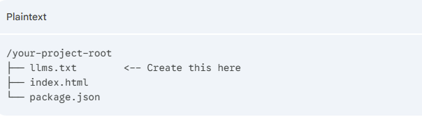 A screenshot how to initialize a llms.txt file