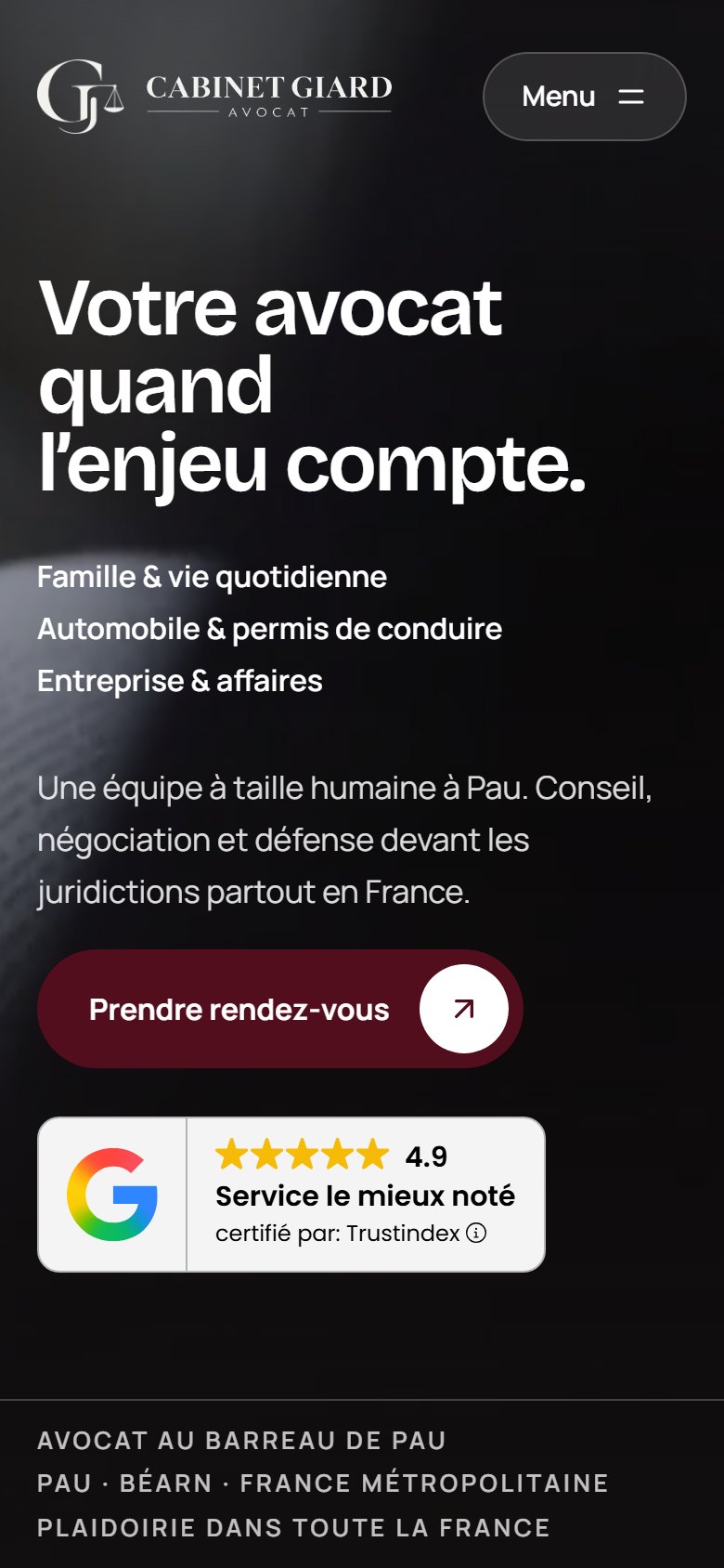 Le nouveau site du Cabinet Giard, avocat à Pau, sur mobile