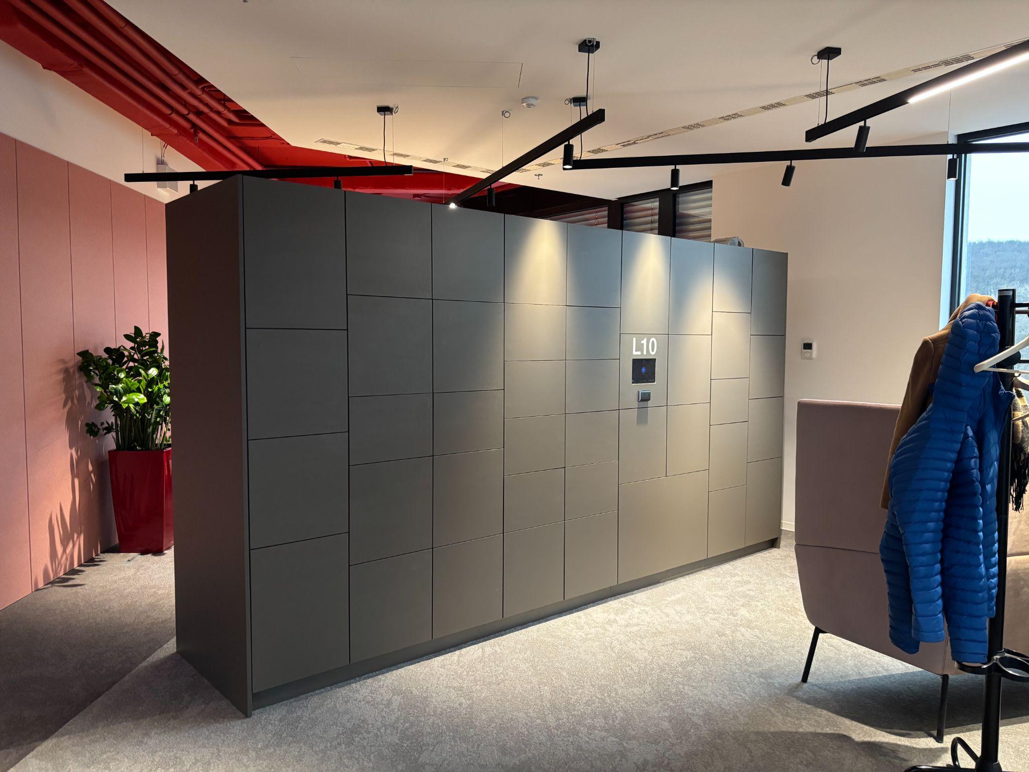 Smart workplace lockers at Slovak Telekom office.