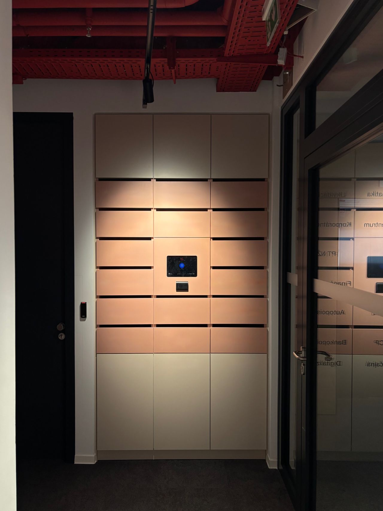 Smart workplace lockers at Slovak Telekom office.