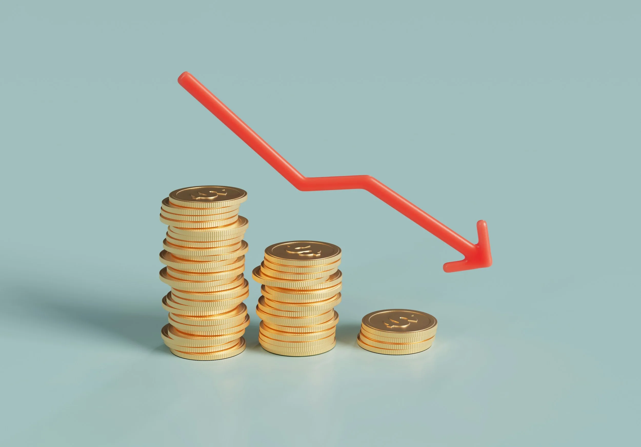 coins with arrow pointing down