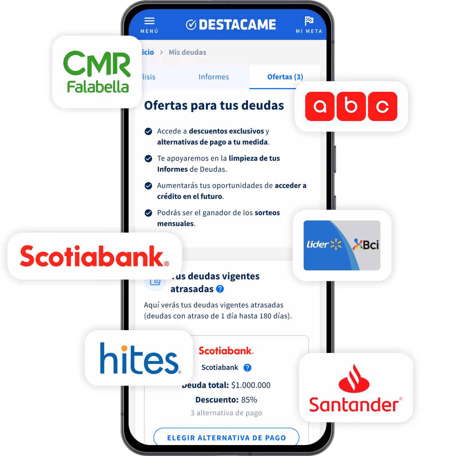 Imagen referencial sección Ofertas y alternativas de pago con los logos de instituciones en convenio.