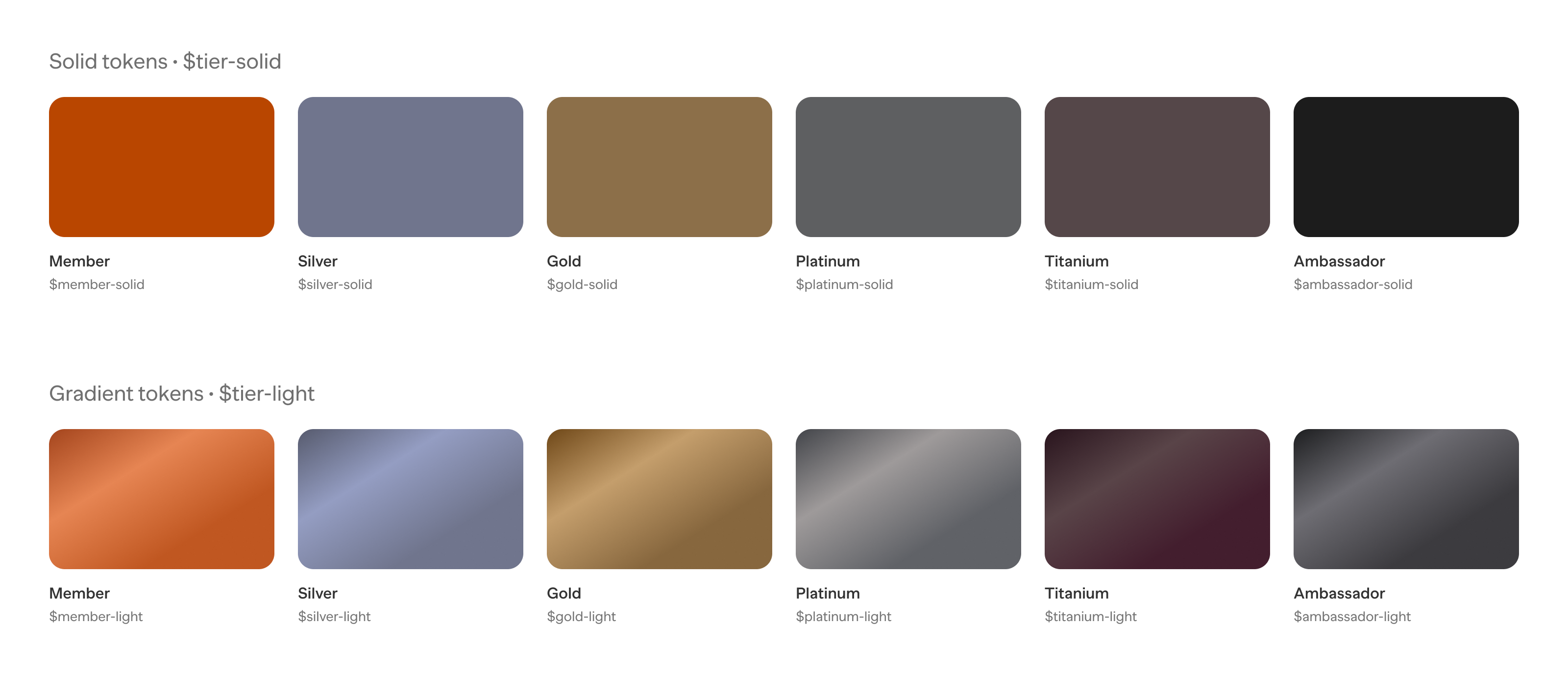 Solid and gradient color tokens for the six Marriott Bonvoy membership tiers