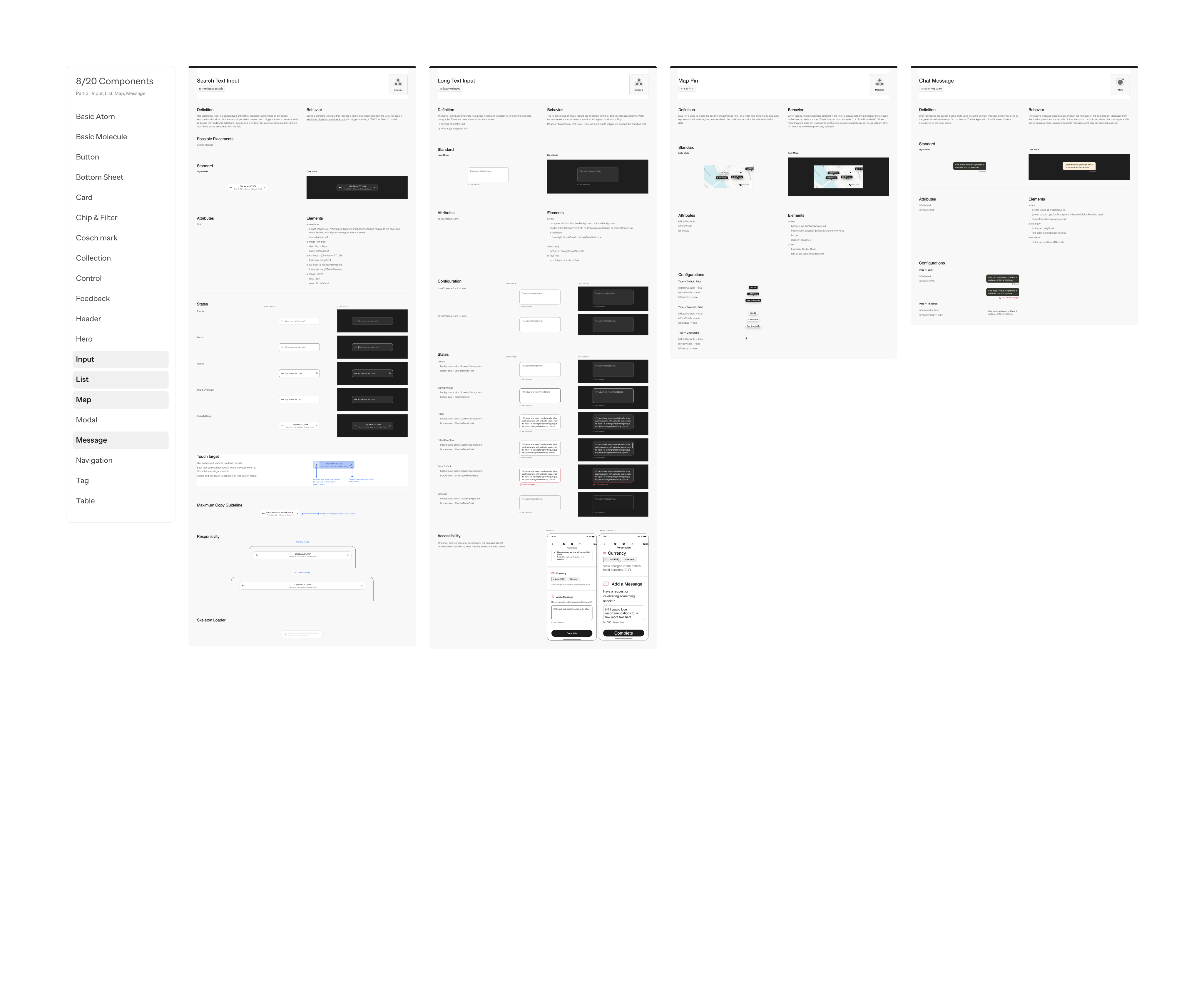Component documentation for input, list, map, and message