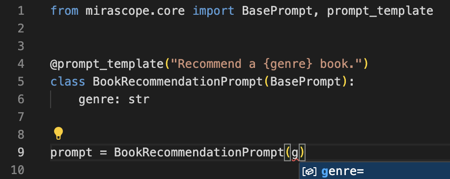 IDE Auto Suggestions: BookRecommendationPrompt