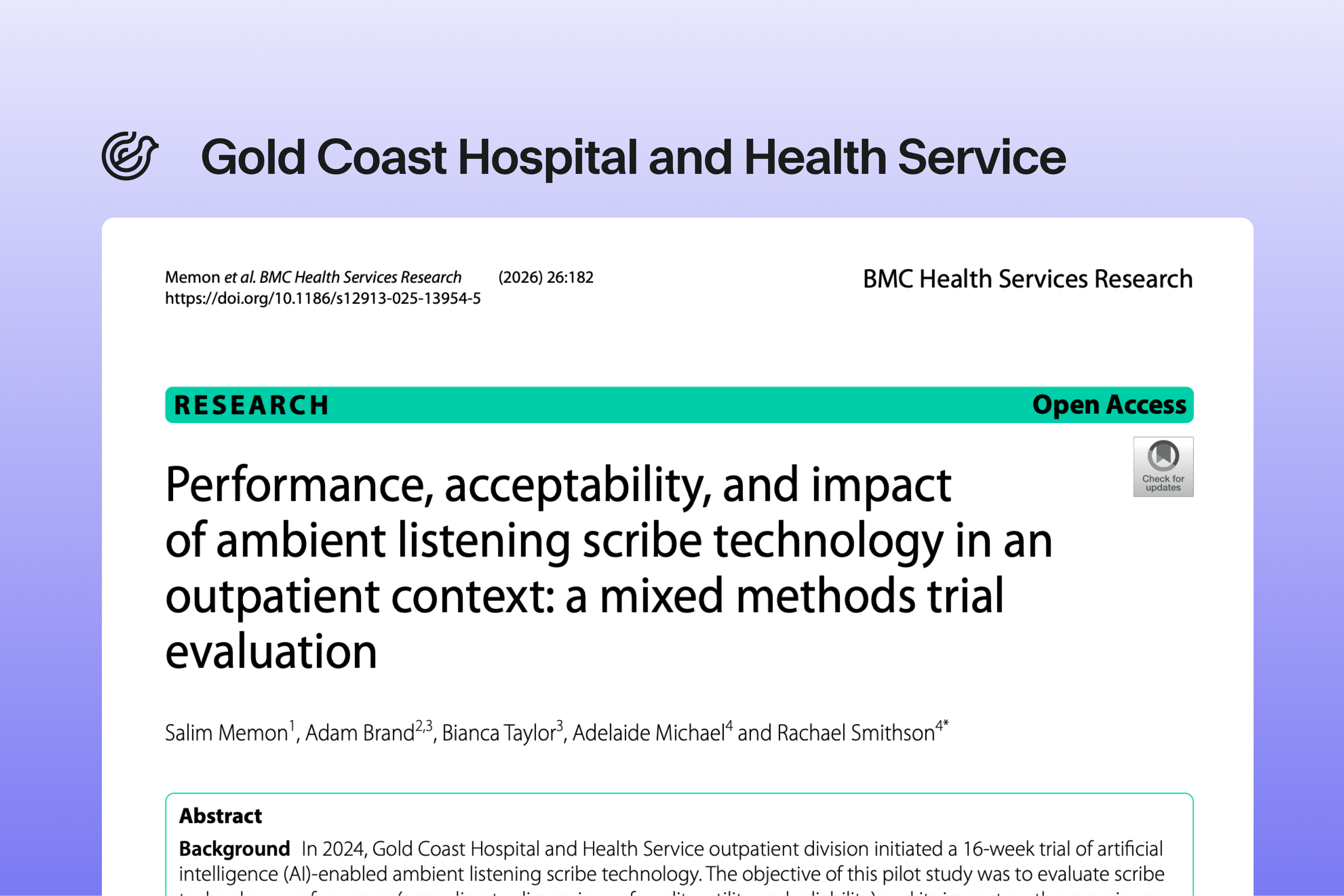 BMC Health Services Research peer-reviewed paper