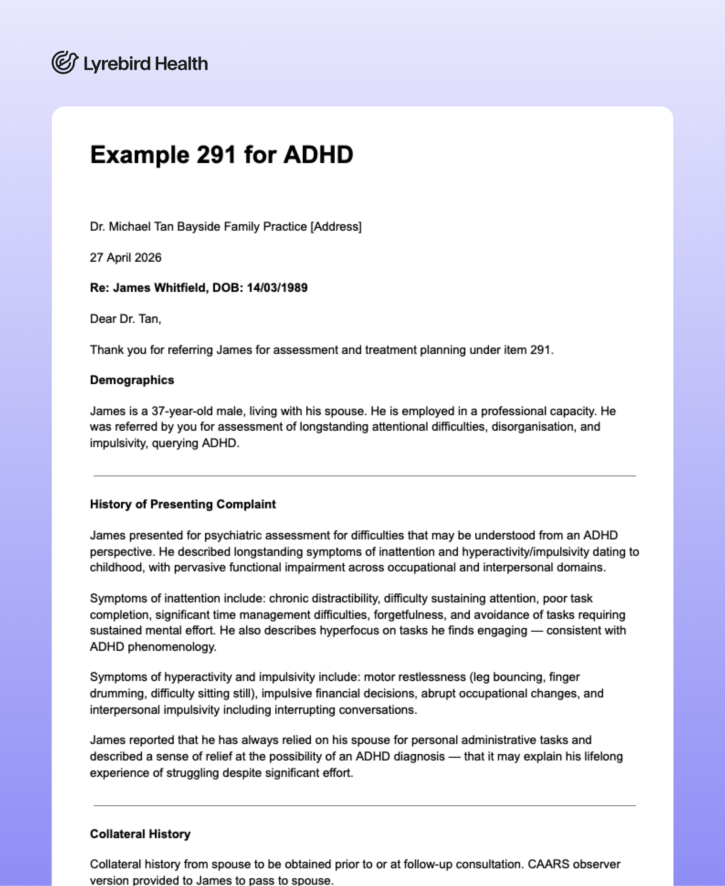 Lyrebird psychiatric template preview
