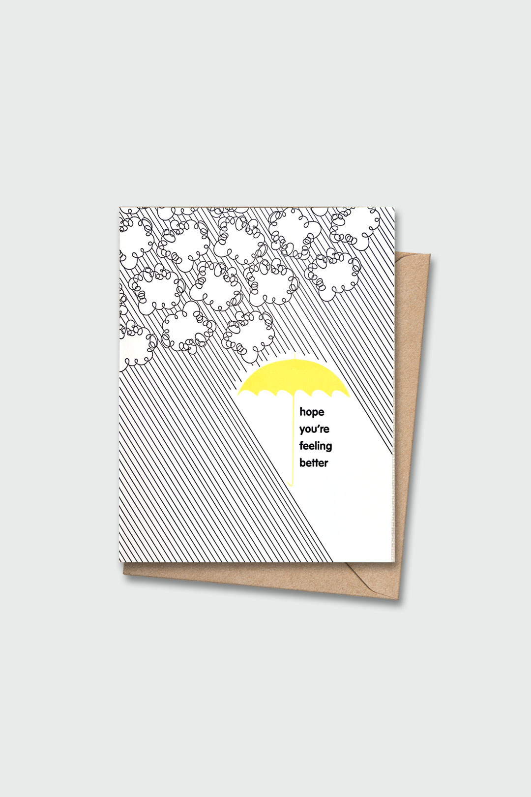 Letterpressed greeting card with blue fork in 3-tiered cake next to the words "never settled for less" on white card and taupe envelope