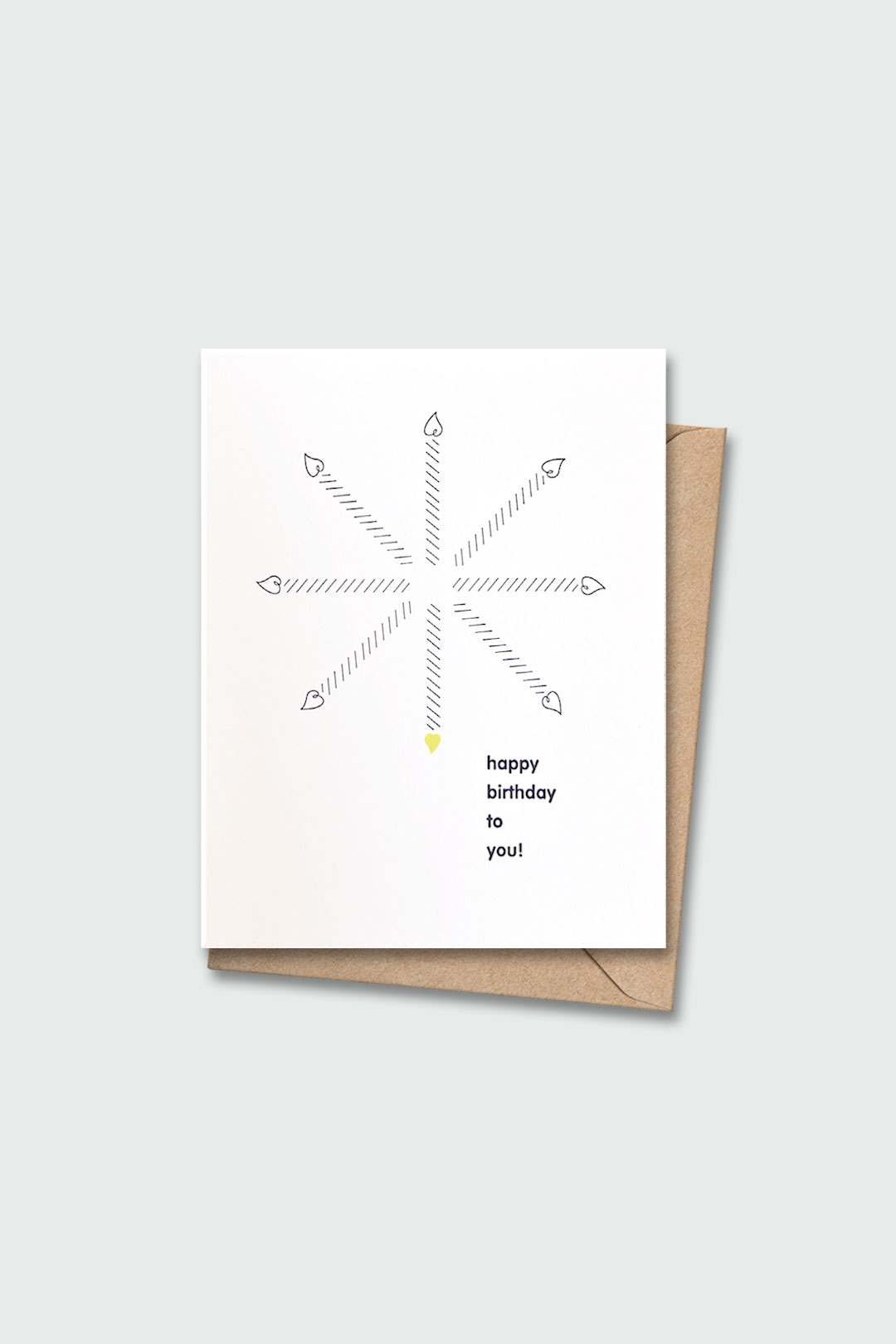 Letterpressed greeting card with blue fork in 3-tiered cake next to the words "never settled for less" on white card and taupe envelope