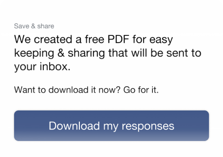 A phone screen of the Download Responses Section from the What Matters Most web app.