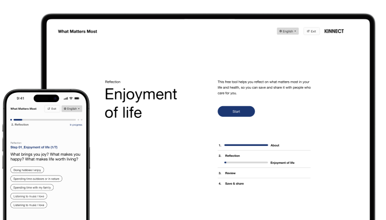 A Desktop and phone screen with the What Matters Most web app on it.