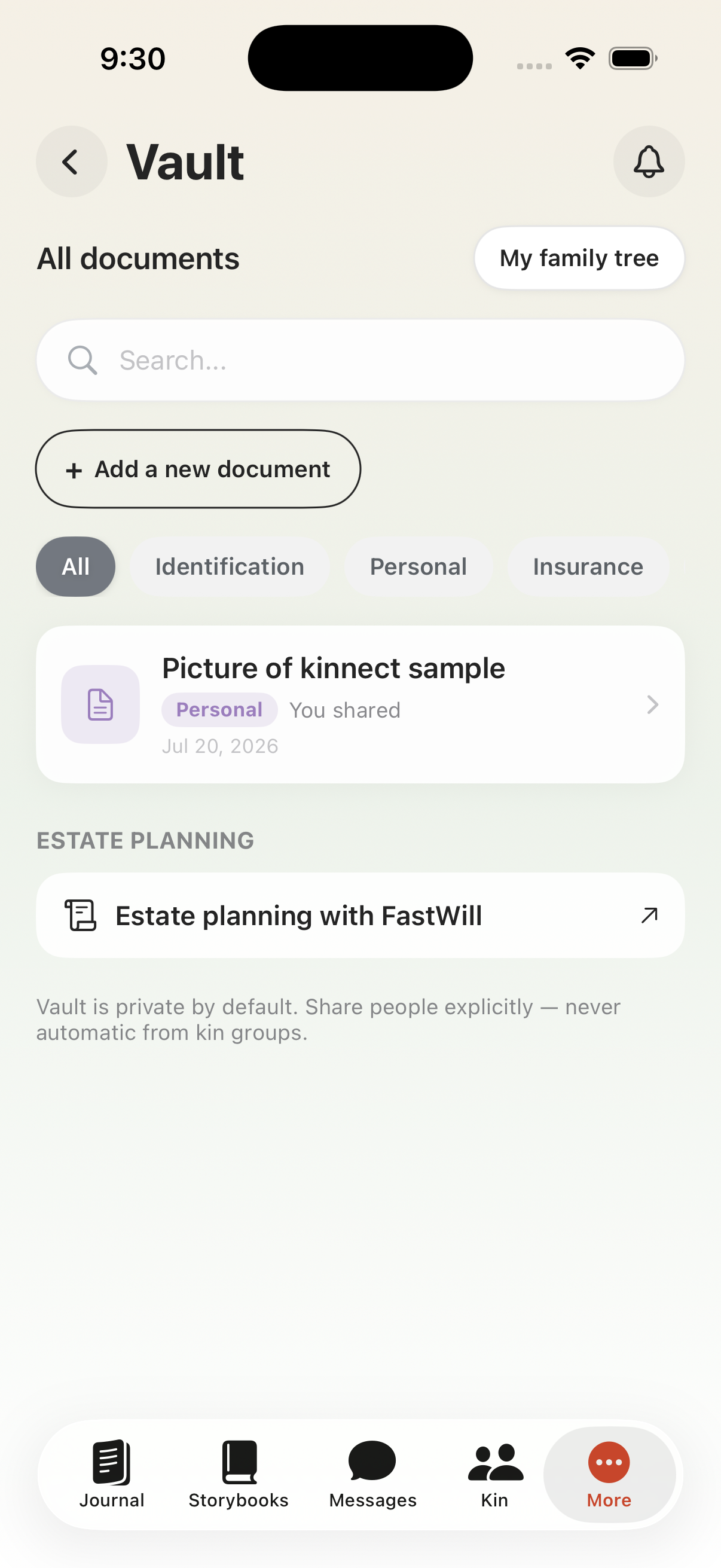 Kinnect Vault on iPhone
