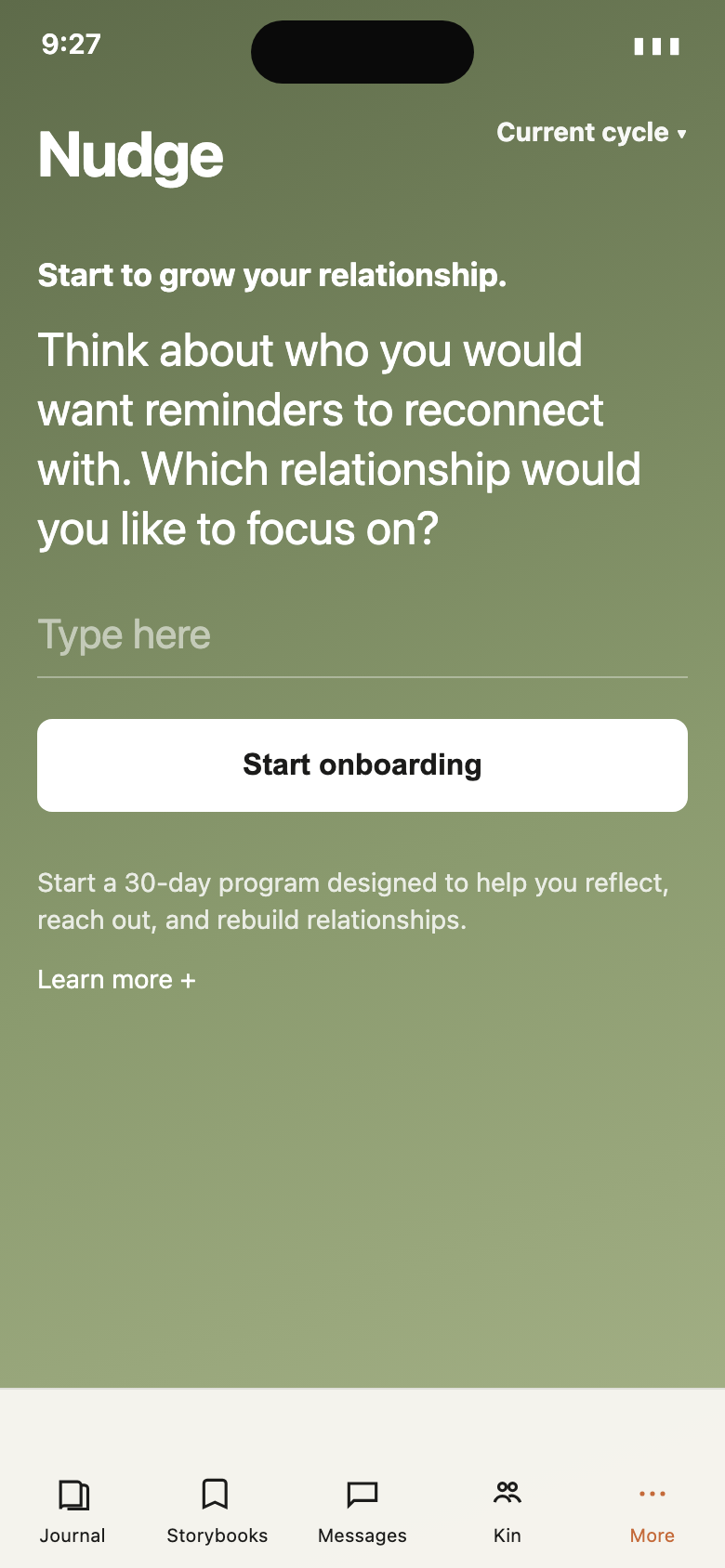 Nudge start screen. Type who you want to reconnect with.