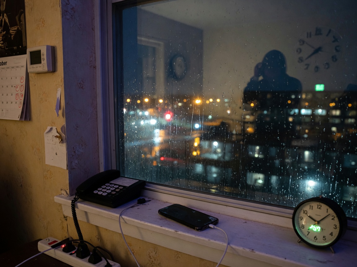 A night window and a charging phone. Someone far.