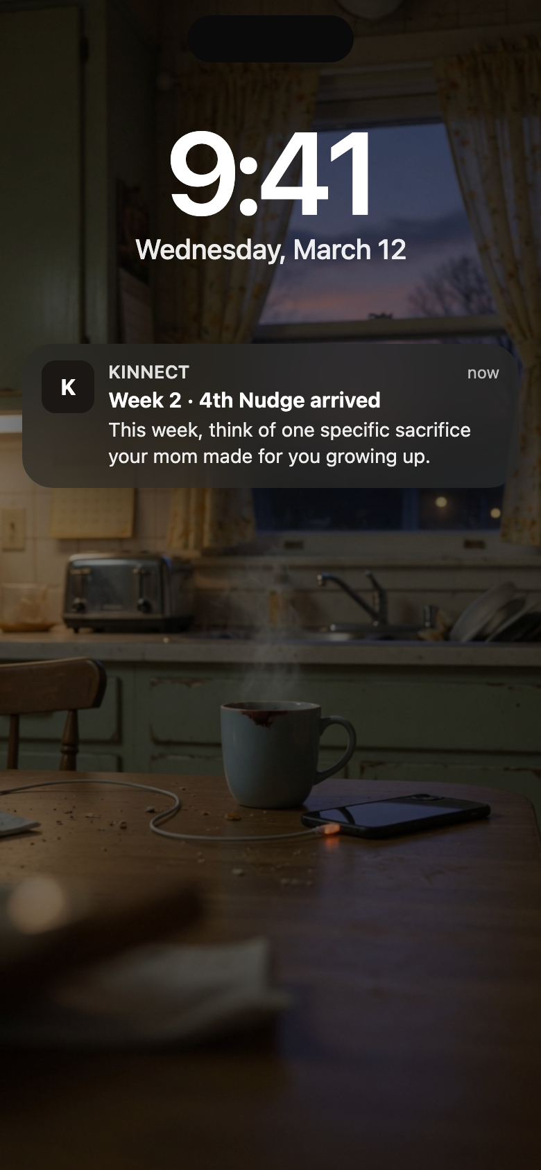 Lock screen. Kinnect push. Week 2, 4th Nudge arrived.