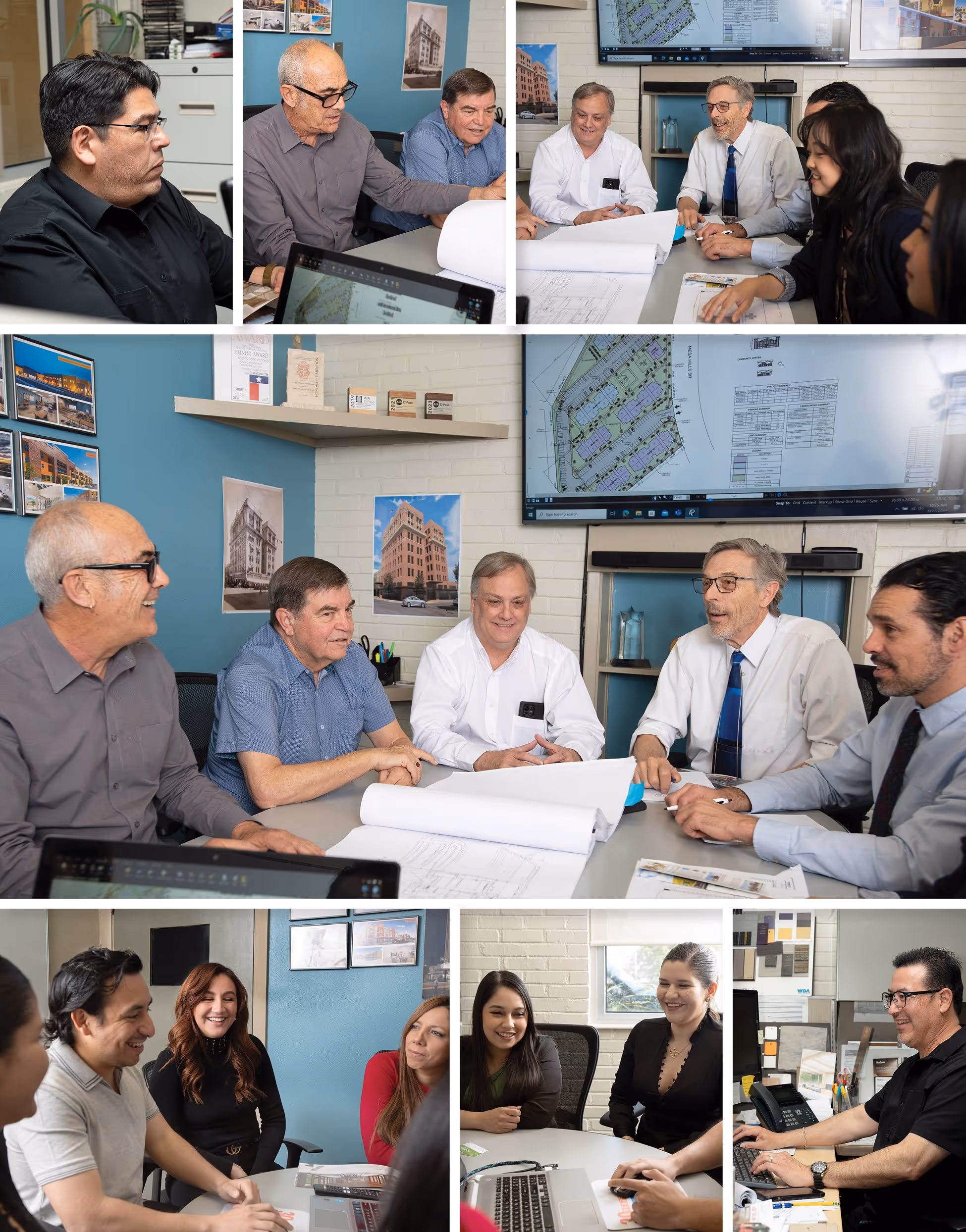 Team of architects at Wright & Dalbin Architects in El Paso collaborating in office