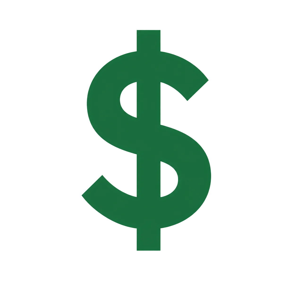Green dollar sign symbol on a transparent background.