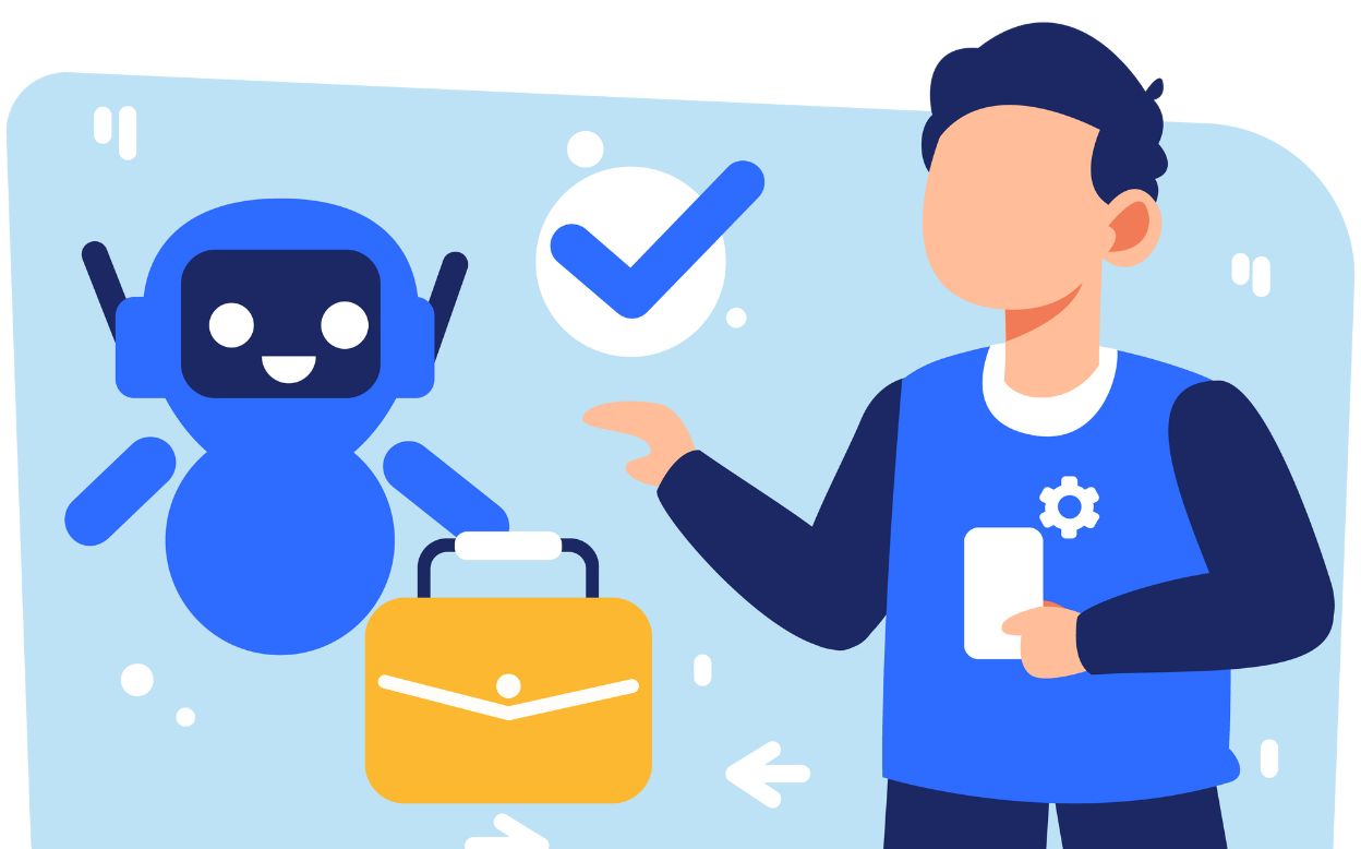 Graphic illustration of AI model assisting the company employee.