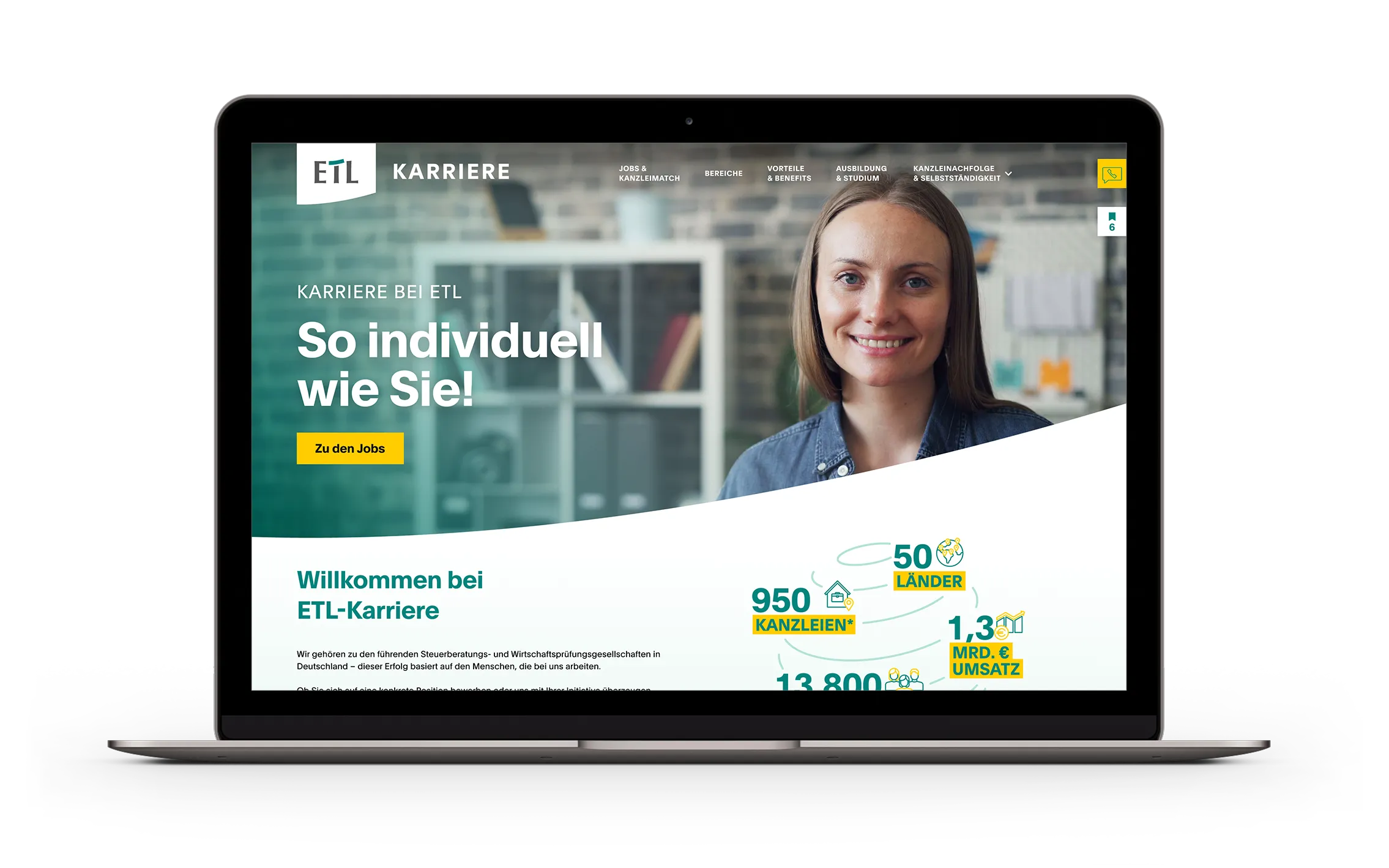 A Laptop with the landing page from ETL