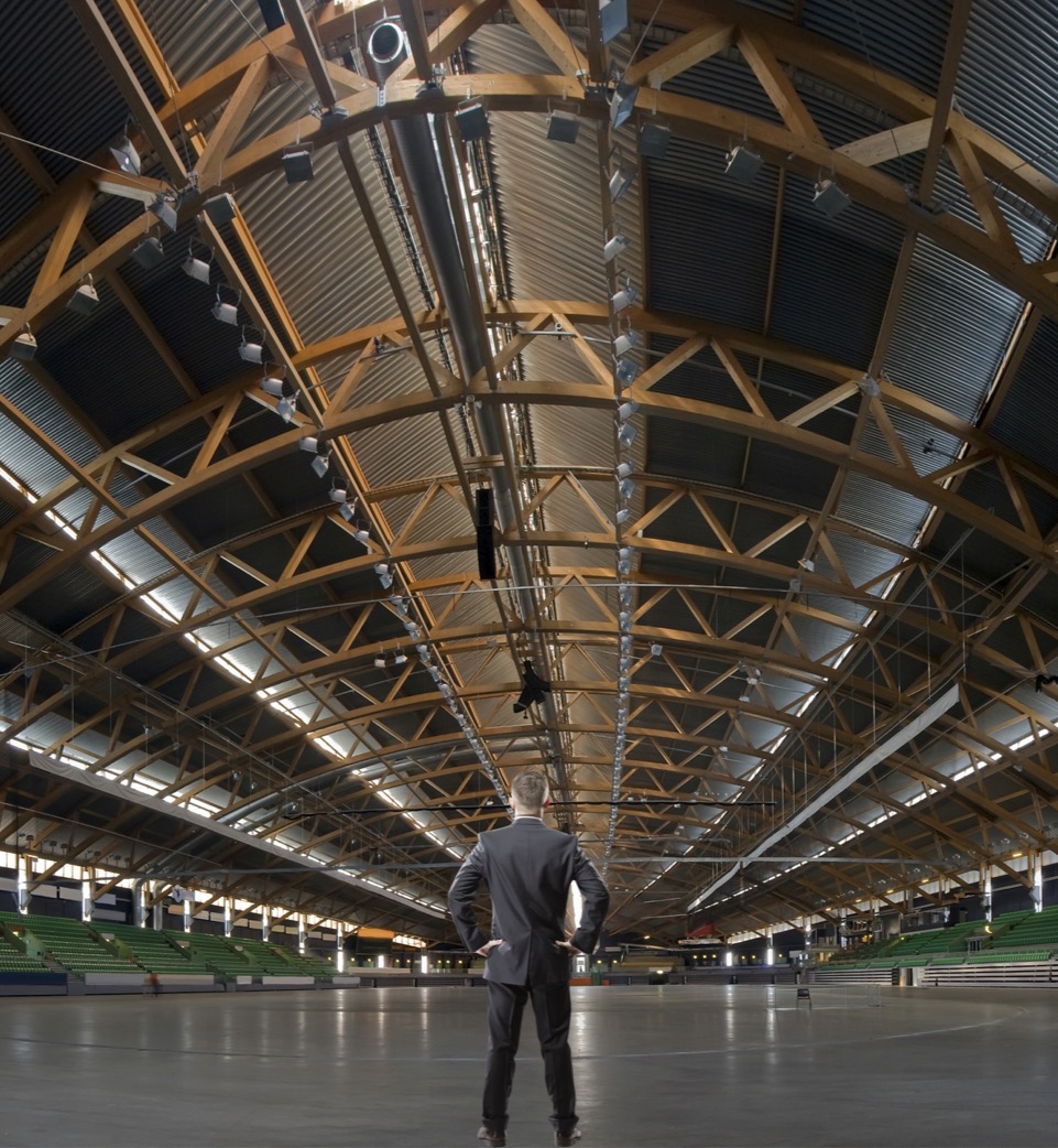 Venue operations professional standing in an empty arena