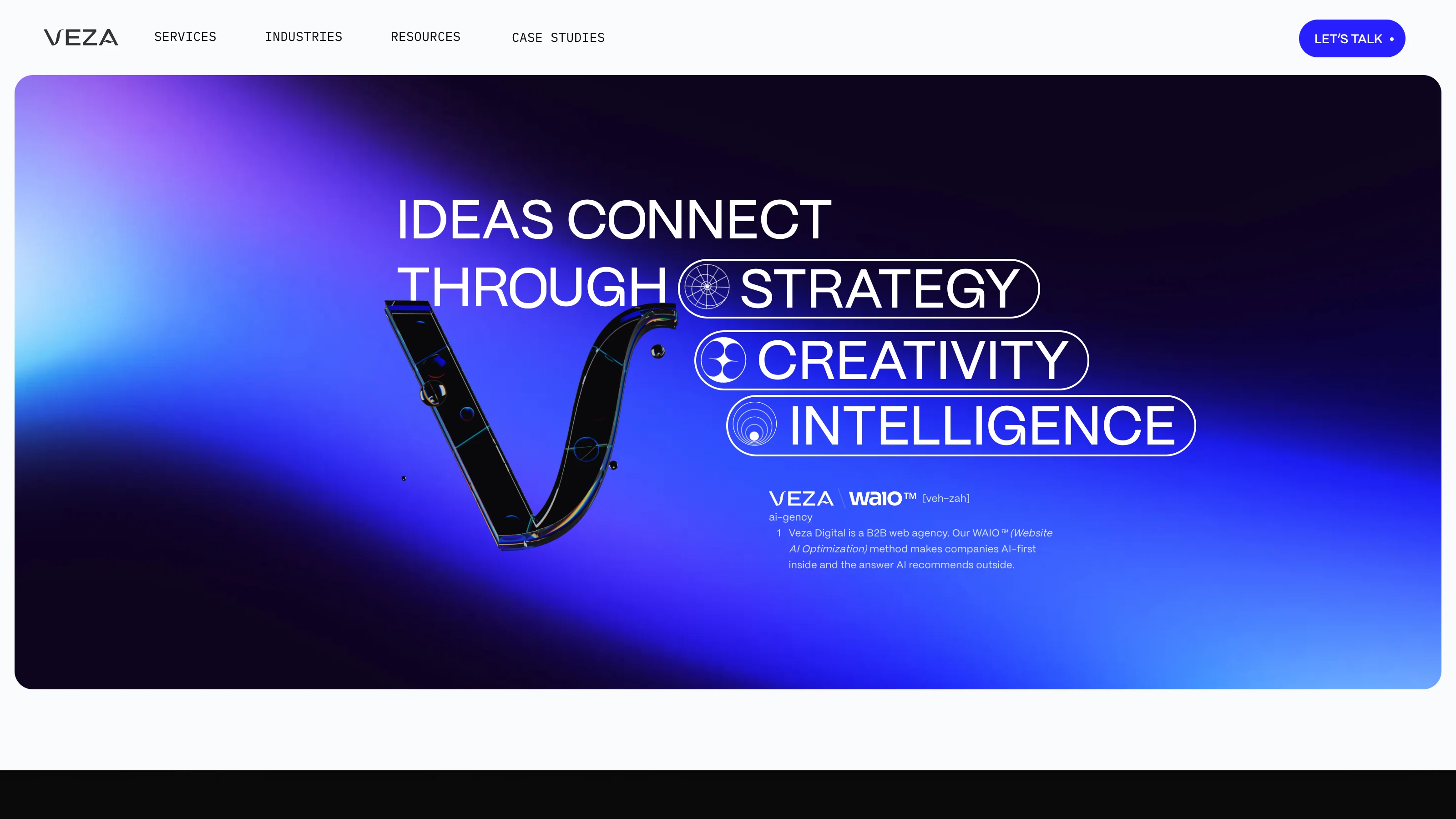 Page d’accueil de Veza Digital, agence web B2B spécialisée en Webflow et IA