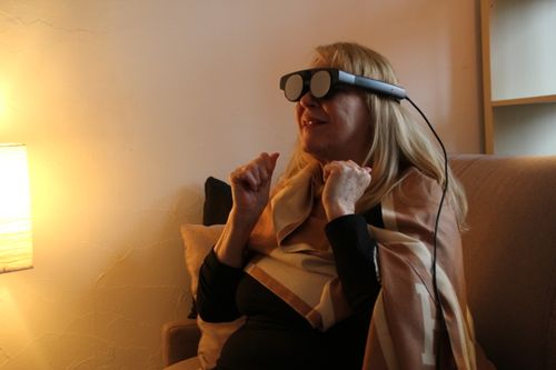 Marie-Catherine wearing Magic Sight glasses during her test