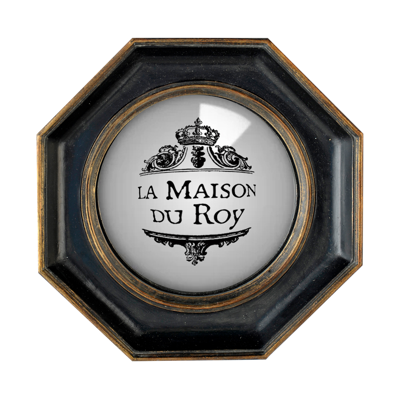 Miroir convexe octogonal en résine noir patiné avec bordure dorée