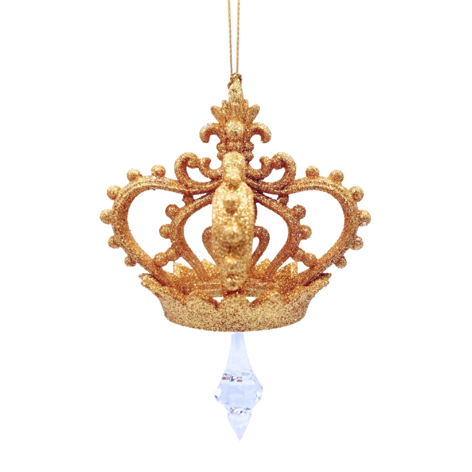Couronne pailletée dorée suspendue avec pampille en cristal transparente