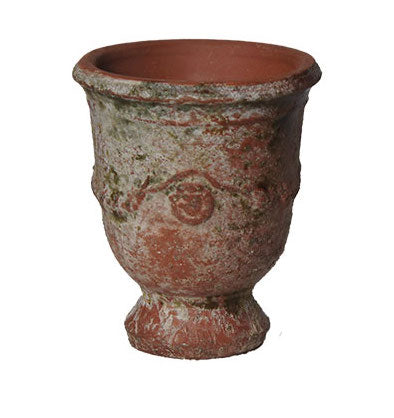 Vase en terre d'Anduze blanc cendré, patiné rouge et vert, à guirlandes moulées