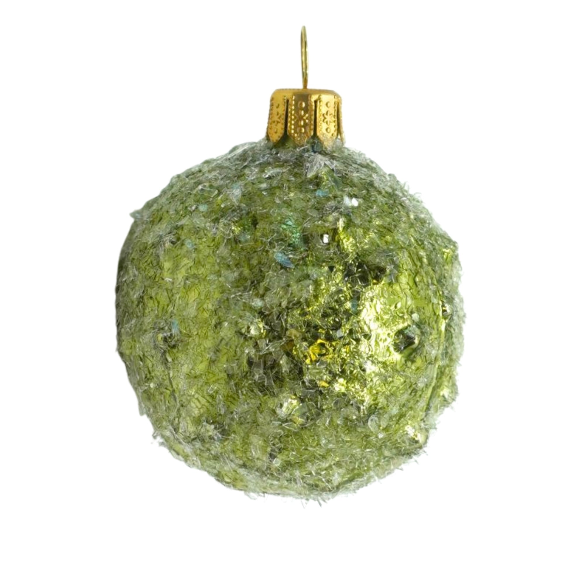 Châtaigne en verre soufflé vert bronze avec capsule dorée texturée