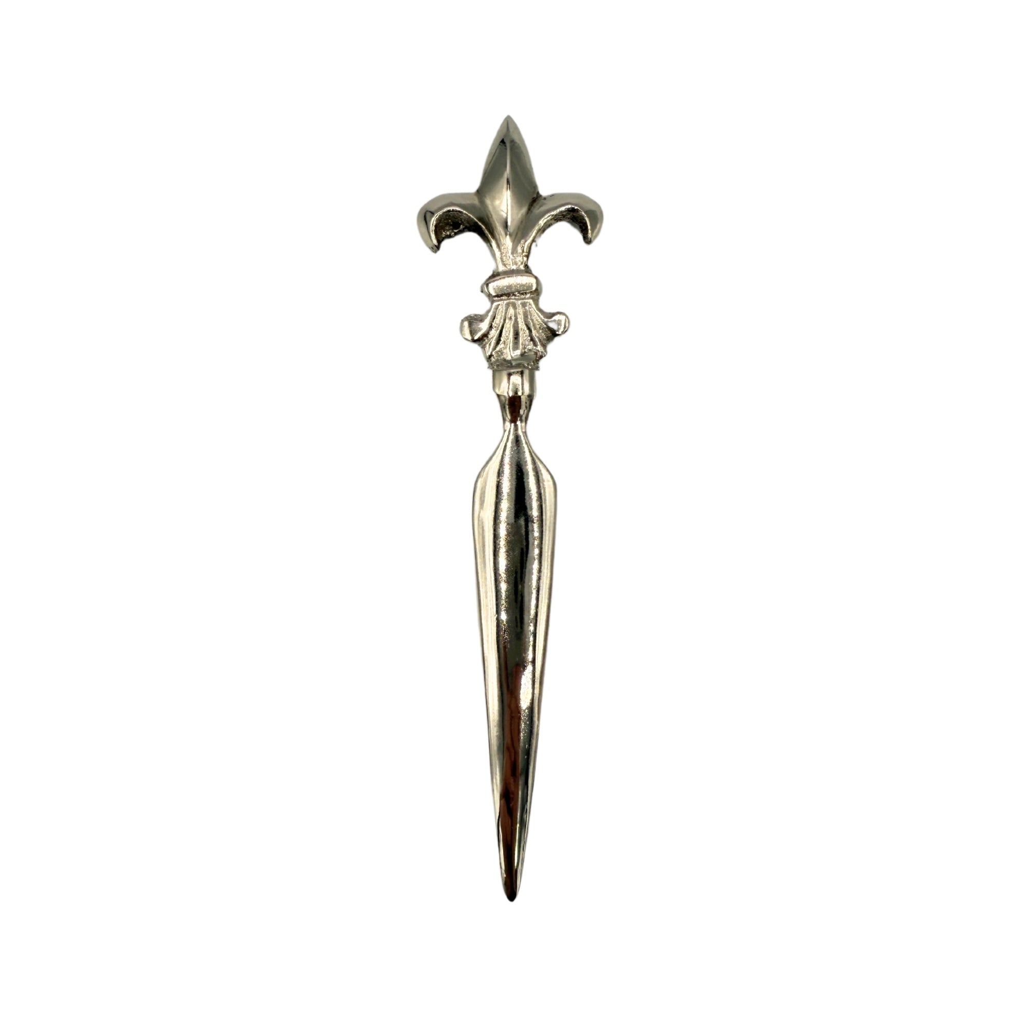 Coupe-papier en métal argenté poli en forme de fleur de lys